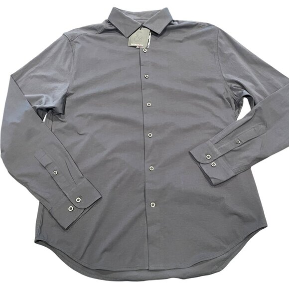 NWT Dstrct & Row Men's Sz L Stretch Dress Shirt Gunmetal Gray LS Button Down - Picture 1 of 7